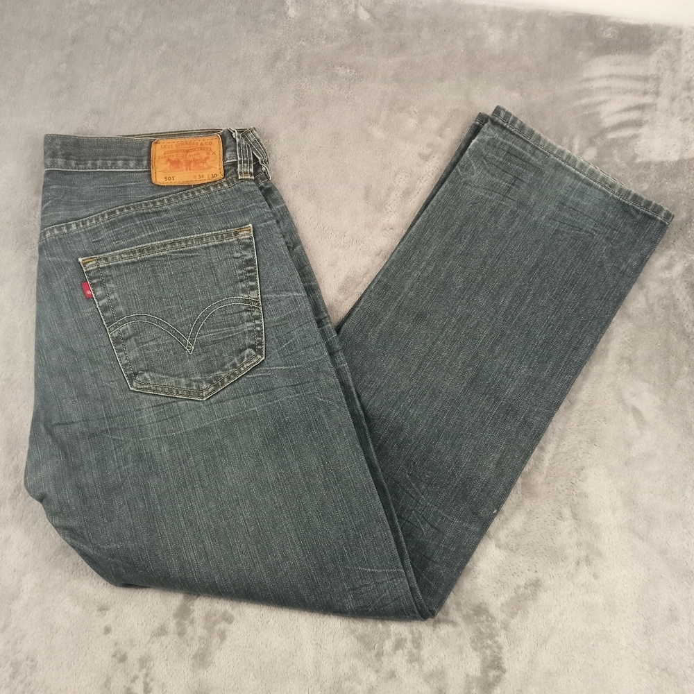 Levis Men's 501 Blue Denim Jeans Size 34x30 - Picture 1 of 9